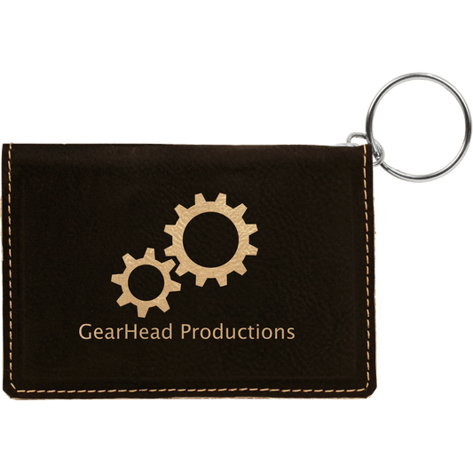 Black/Gold Leatherette ID Holder with Keychain