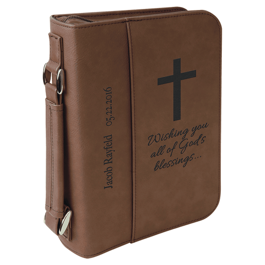 Dark Brown Leatherette Book/Bible Cover with Zipper & Handle