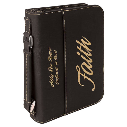 Black/Gold Leatherette Book/Bible Cover with Zipper & Handle