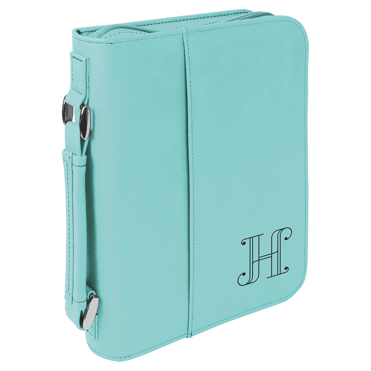 Teal Leatherette Book/Bible Cover with Zipper & Handle