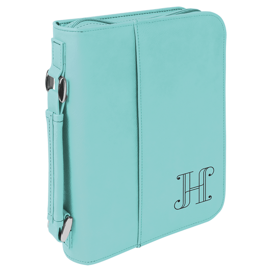 Teal Leatherette Book/Bible Cover with Zipper & Handle
