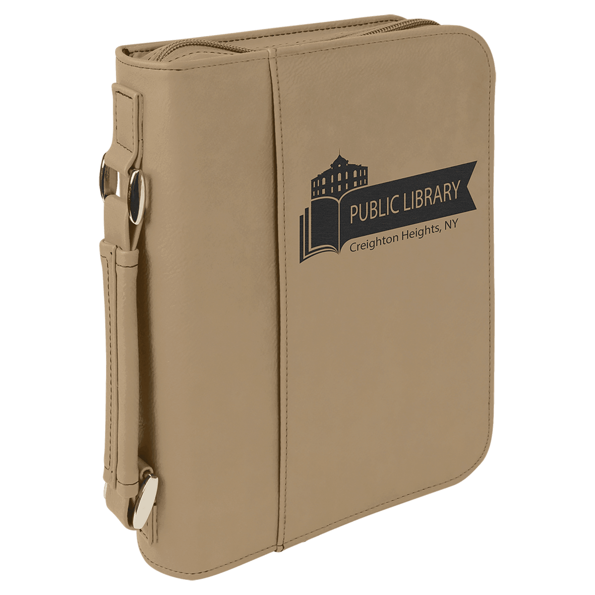Light Brown Leatherette Book/Bible Cover with Zipper & Handle