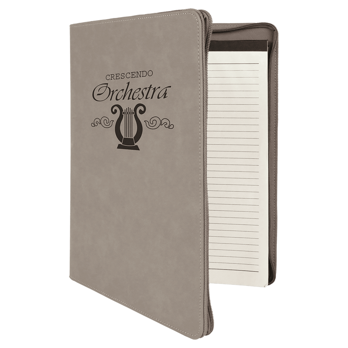 Gray  Leatherette Portfolio with Zipper & Notepad