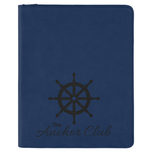 Blue/Black  Leatherette Portfolio with Zipper & Notepad