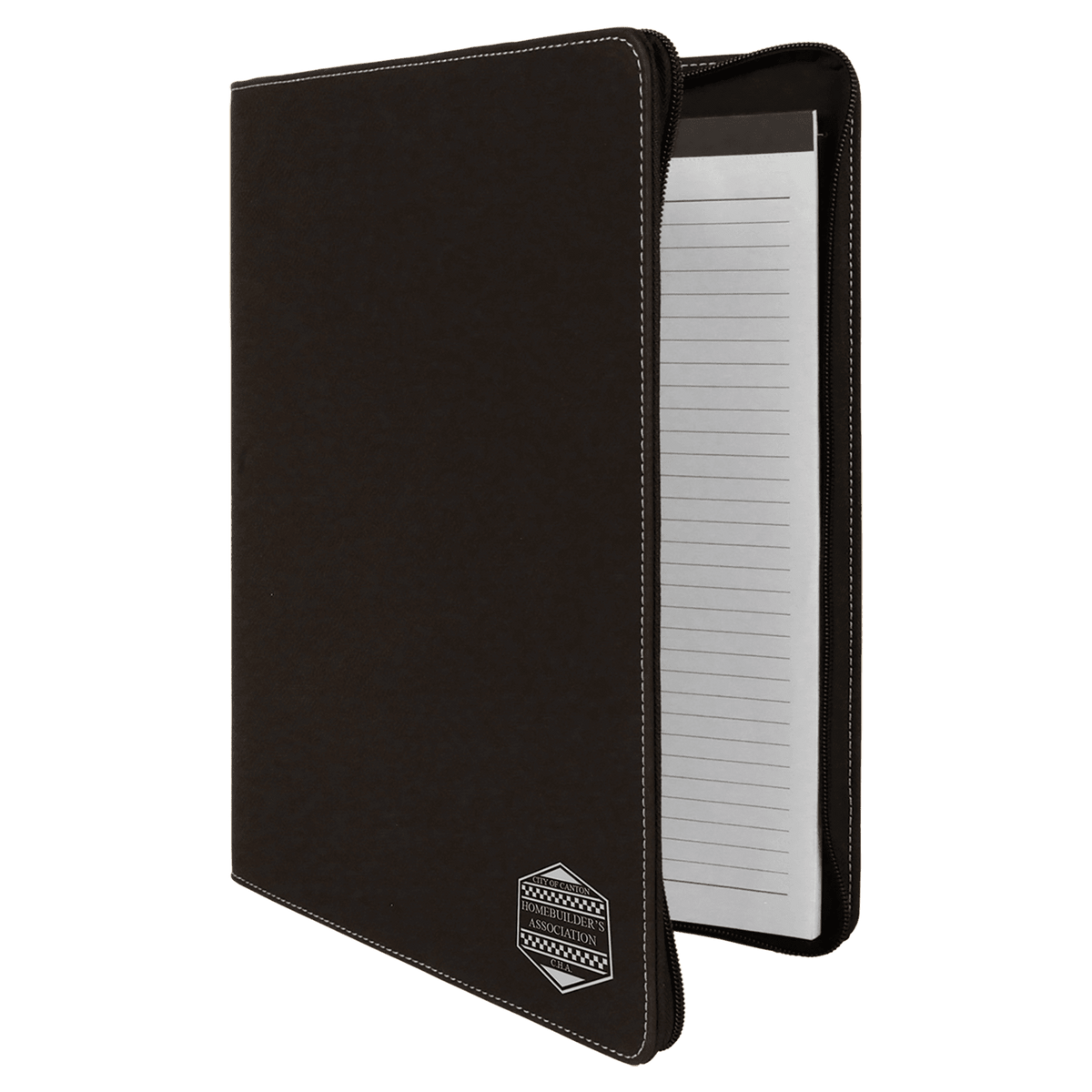 Black/Silver Leatherette Portfolio with Zipper & Notepad