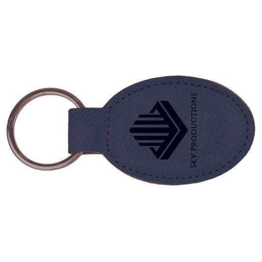 Blue/Black Leatherette Oval Keychain