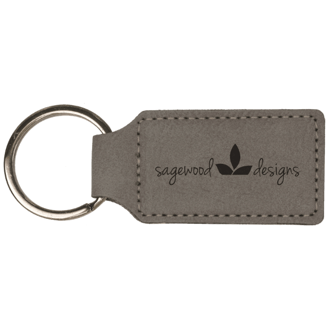 Gray Leatherette Rectangle Keychain
