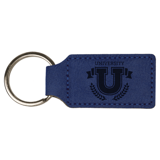 Blue/Black Leatherette Rectangle Keychain