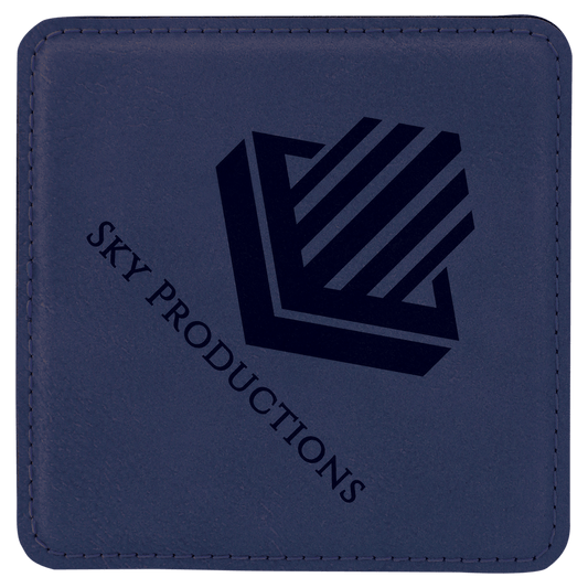 Blue/Black Square Leatherette Coaster