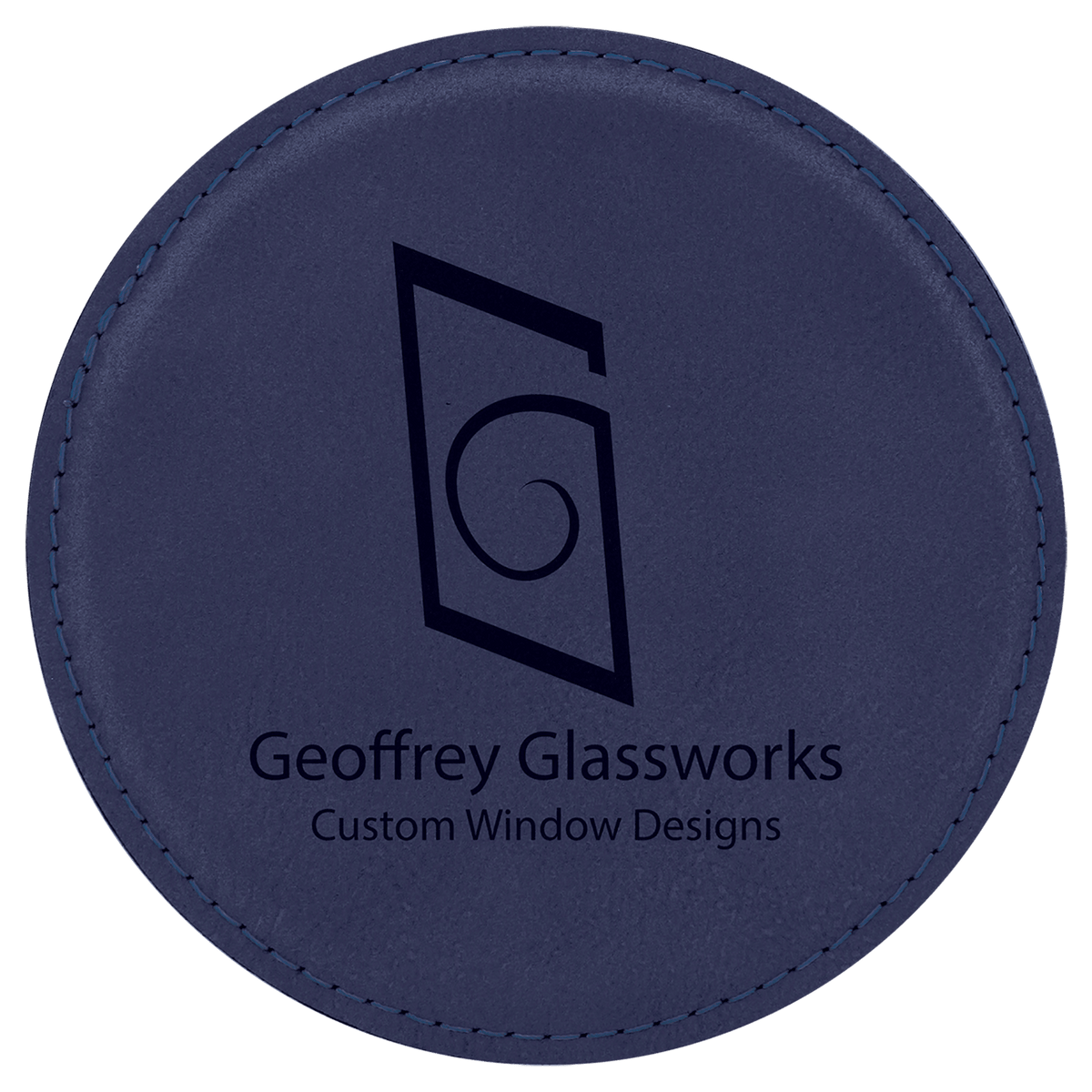 Blue/Black Round Leatherette Coaster