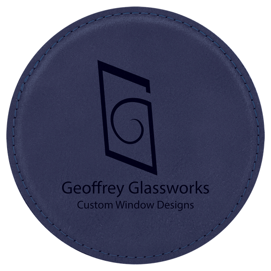 Blue/Black Round Leatherette Coaster