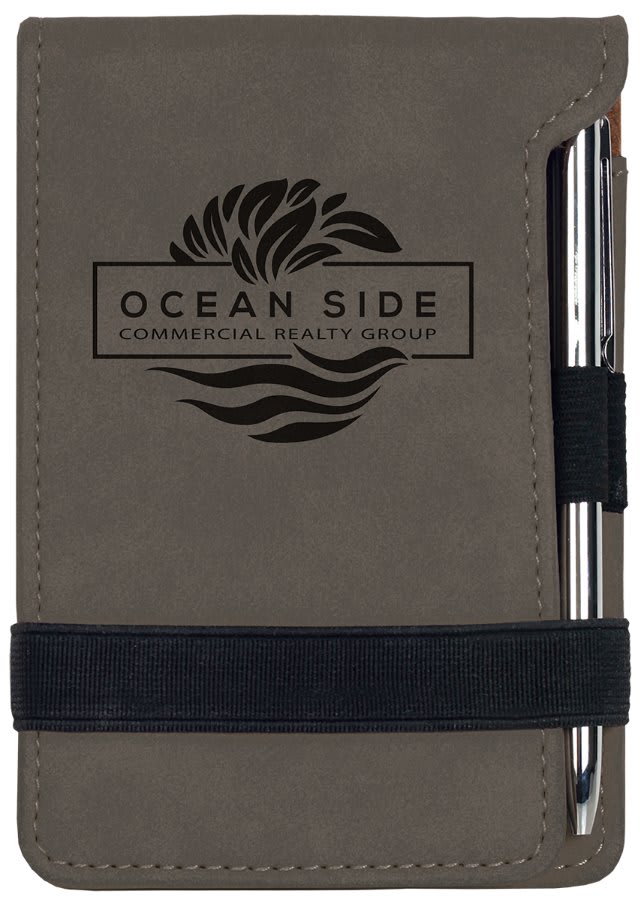 Gray Leatherette Mini Notepad & Pen Set