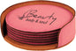 Pink  Leatherette Round 6-Coaster Set