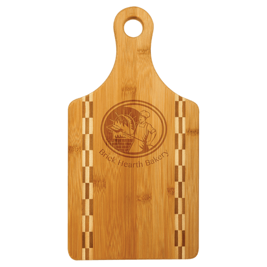 Bamboo Paddle Shaped Cutting Board with Butcher Block Inlay