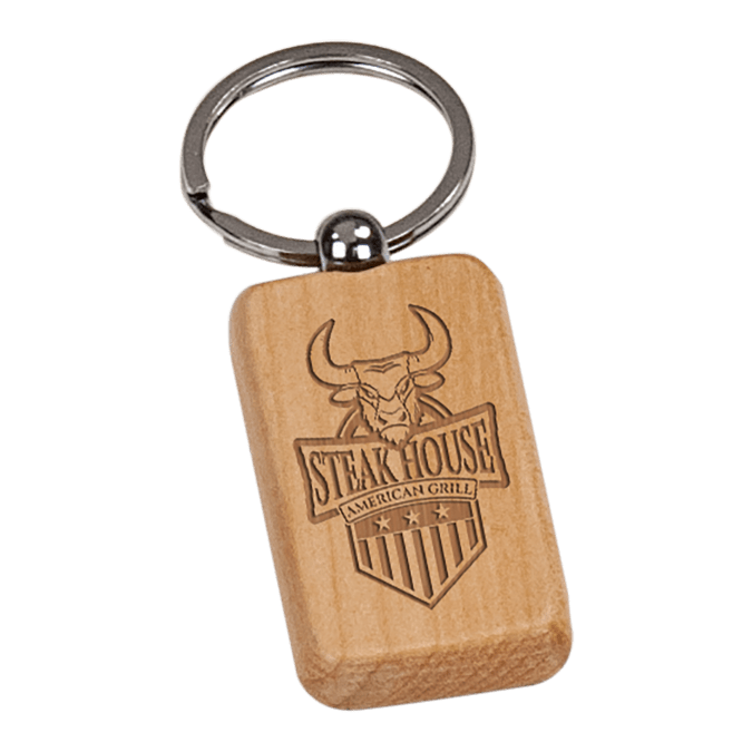 Maple Finish Wooden Rectangle Keychain