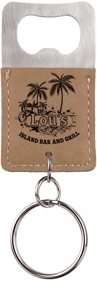 Light Brown Leatherette Rectangle Bottle Opener Keychain