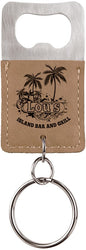 Light Brown Leatherette Rectangle Bottle Opener Keychain