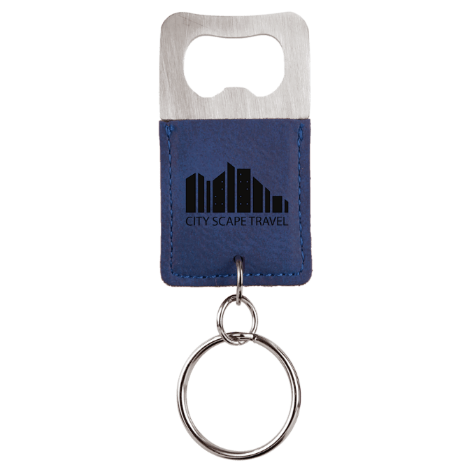 Blue/Black Leatherette Rectangle Bottle Opener Keychain