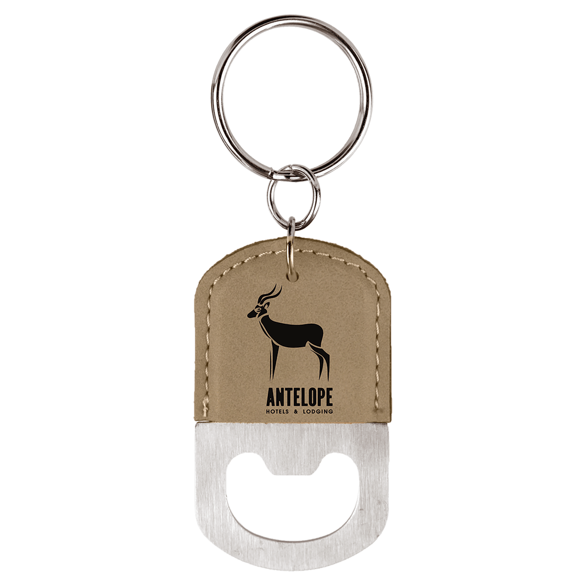 Light Brown Leatherette Oval Bottle Opener Keychain
