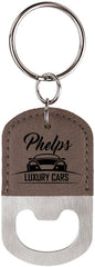 Gray Leatherette Oval Bottle Opener Keychain