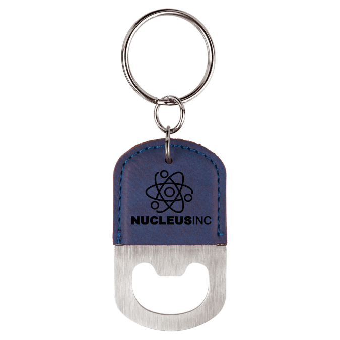 Blue/Black Leatherette Oval Bottle Opener Keychain