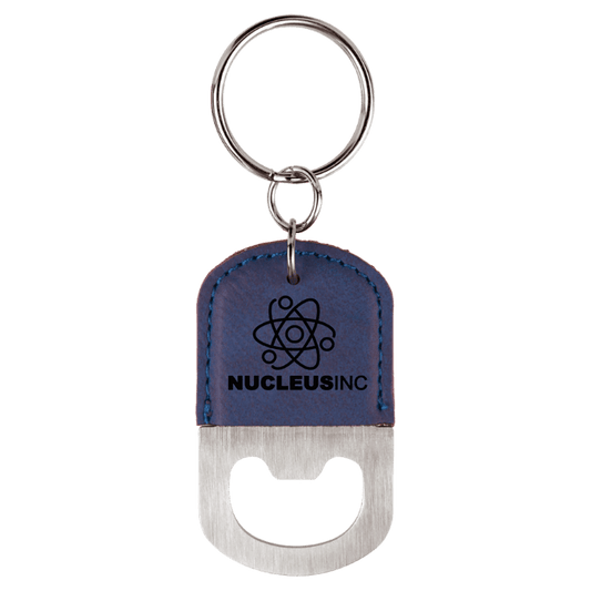 Blue/Black Leatherette Oval Bottle Opener Keychain