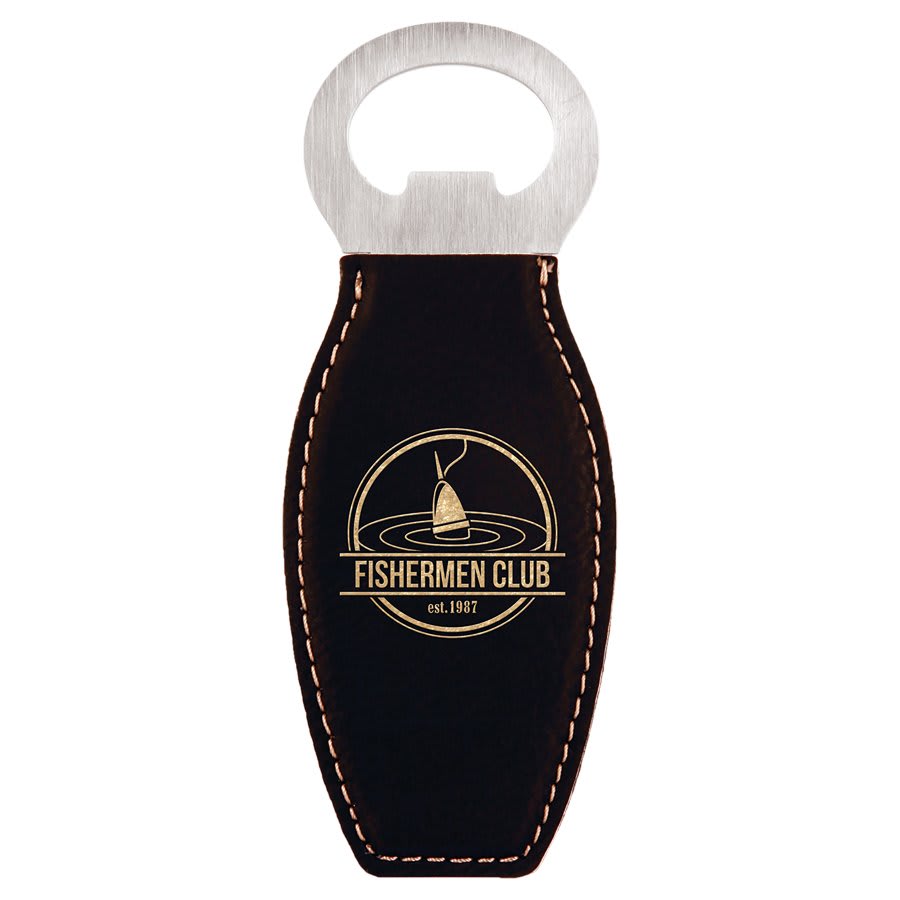 Black/Gold Leatherette Magnetic Bottle Opener