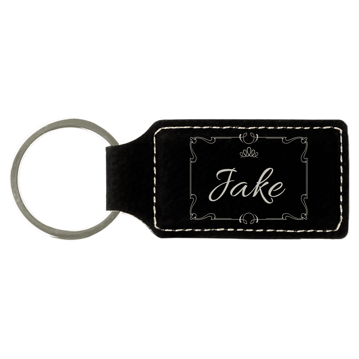 Black/Silver Leatherette Rectangle Keychain