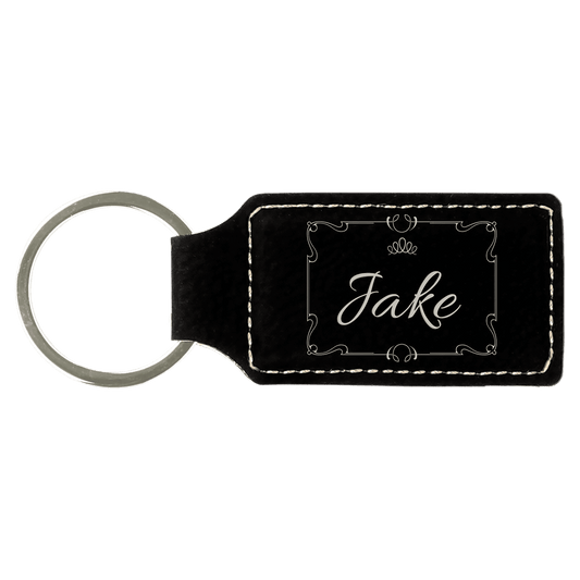 Black/Silver Leatherette Rectangle Keychain