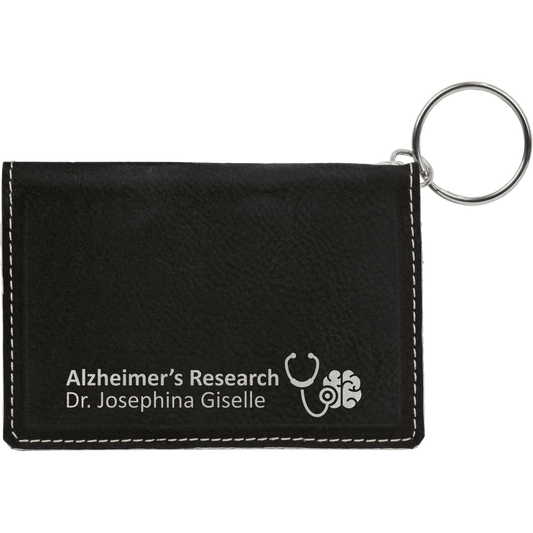 Black/Silver Leatherette ID Holder with Keychain