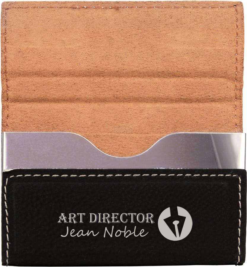 Black/Silver Leatherette Hard Business Card Holder