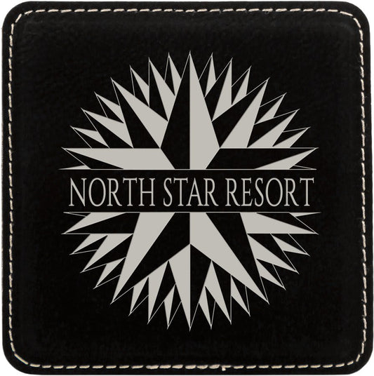 Black/Silver Square Leatherette Coaster
