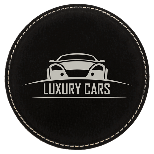 Black/Silver Round Leatherette Coaster