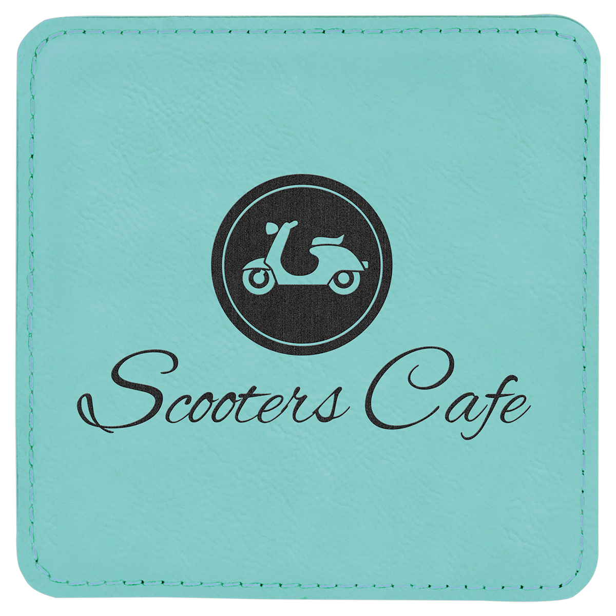 Teal Square Leatherette Coaster