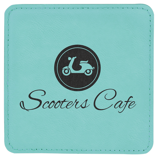 Teal Square Leatherette Coaster