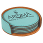 Teal Leatherette Round 6-Coaster Set