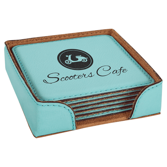 Teal Leatherette Square 6-Coaster Set