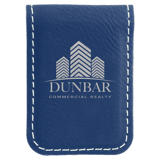 Blue/Silver Laserable Leatherette Money Clip