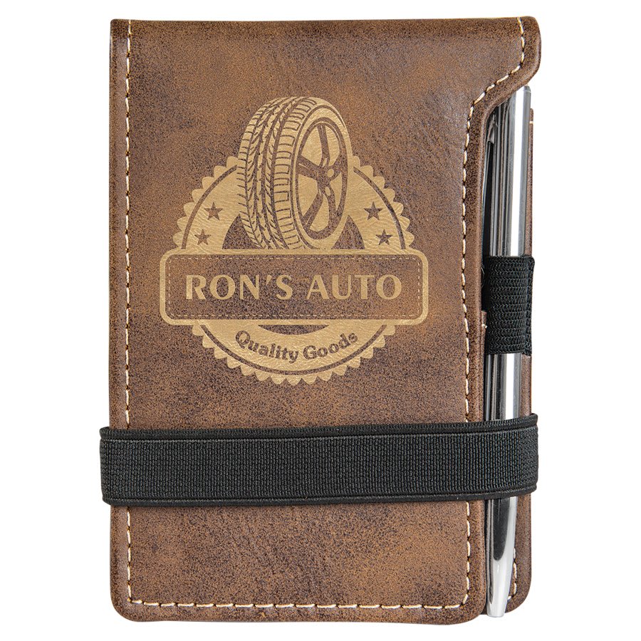 Rustic/Gold Leatherette Mini Notepad & Pen Set