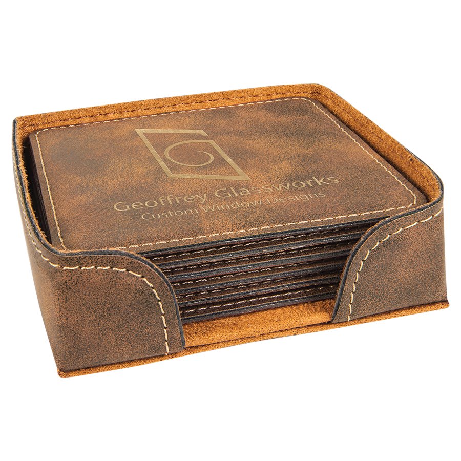 Rustic/Gold  Leatherette Square 6-Coaster Set