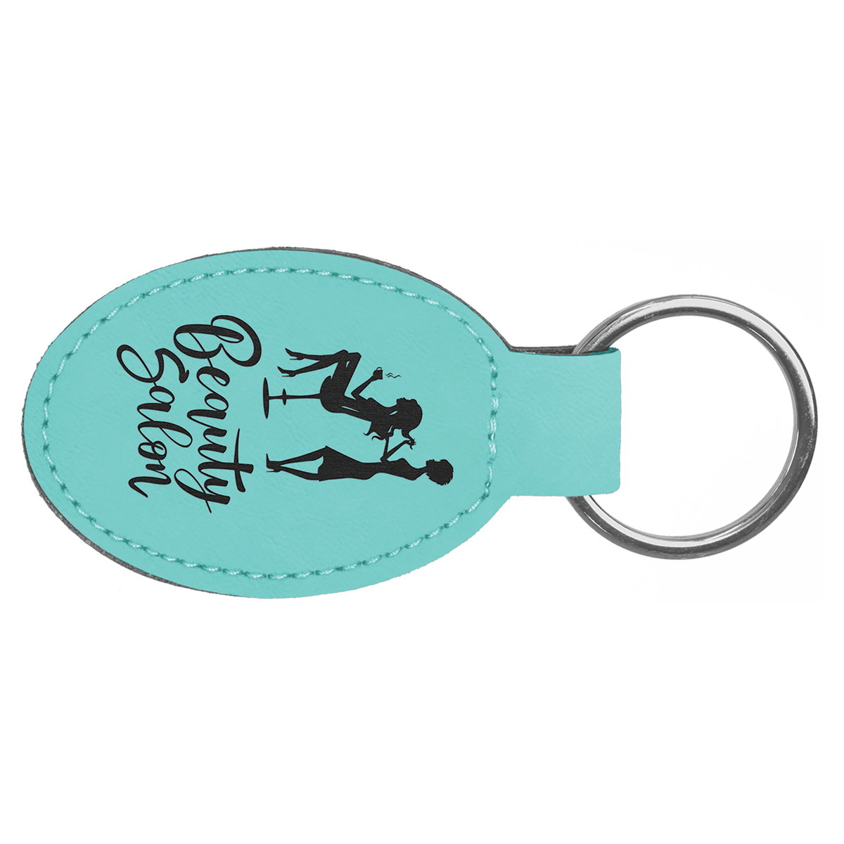 Teal Leatherette Oval Keychain