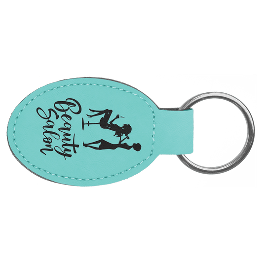 Teal Leatherette Oval Keychain
