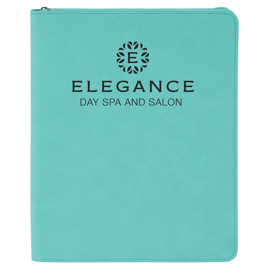 Teal  Leatherette Portfolio with Zipper & Notepad