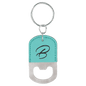 Teal Leatherette Oval Bottle Opener Keychain