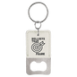 White Leatherette Rectangle Bottle Opener with Keychain