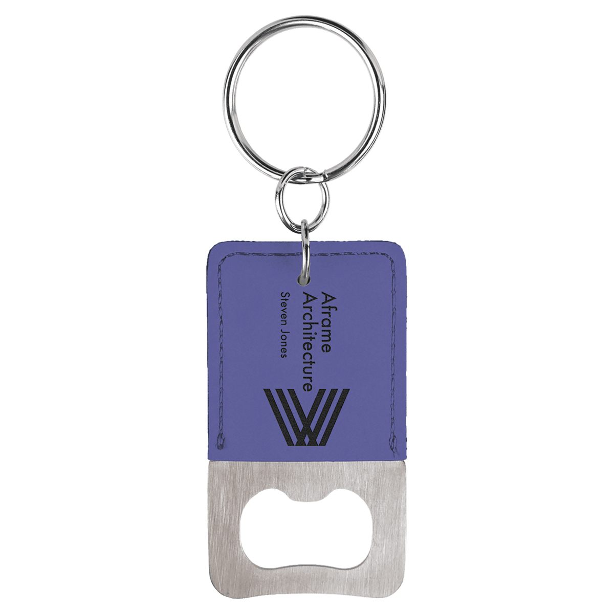 Purple Leatherette Rectangle Bottle Opener with Keychain