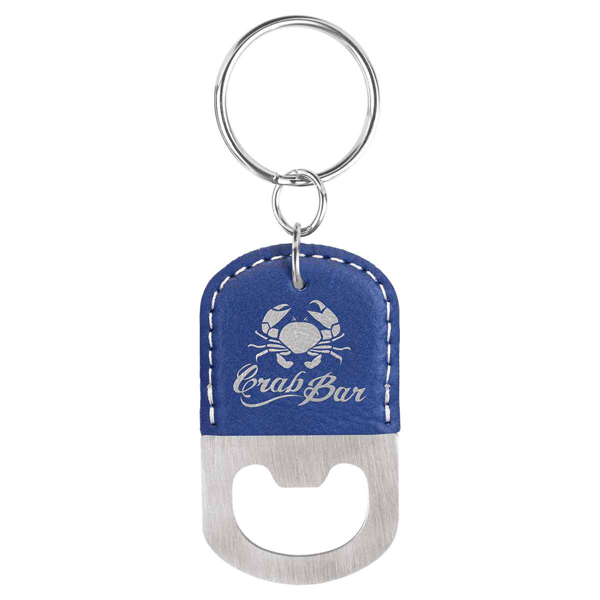 Blue/Silver Leatherette Oval Bottle Opener with Keychain