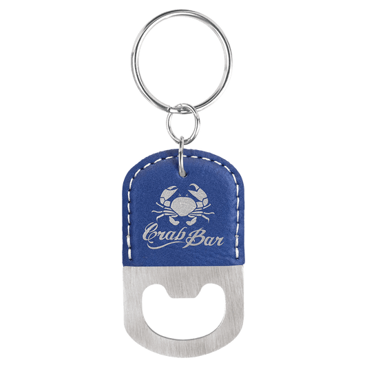 Blue/Silver Leatherette Oval Bottle Opener with Keychain