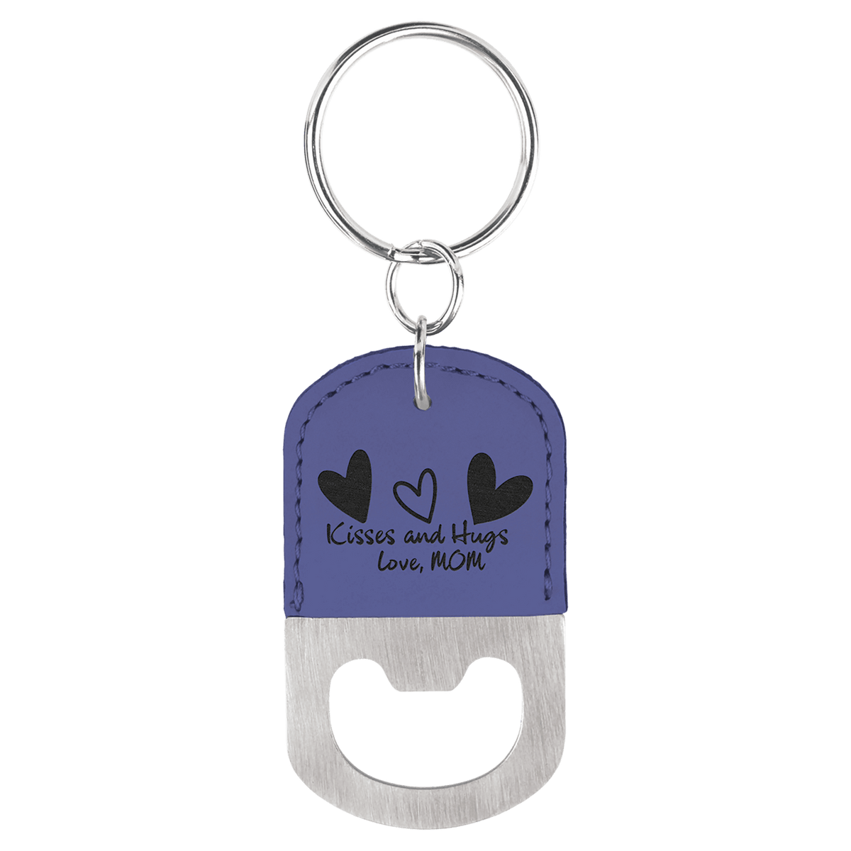 Purple Leatherette Oval Bottle Opener with Keychain