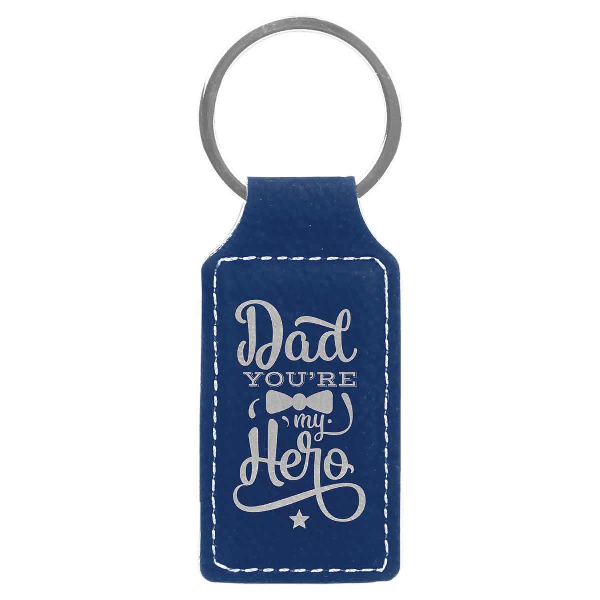 Blue/Silver Leatherette Rectangle Keychain